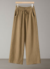 Linen Lounge Wide - Leg Pants - Khaki - VECTOR SPORTSWEAR
